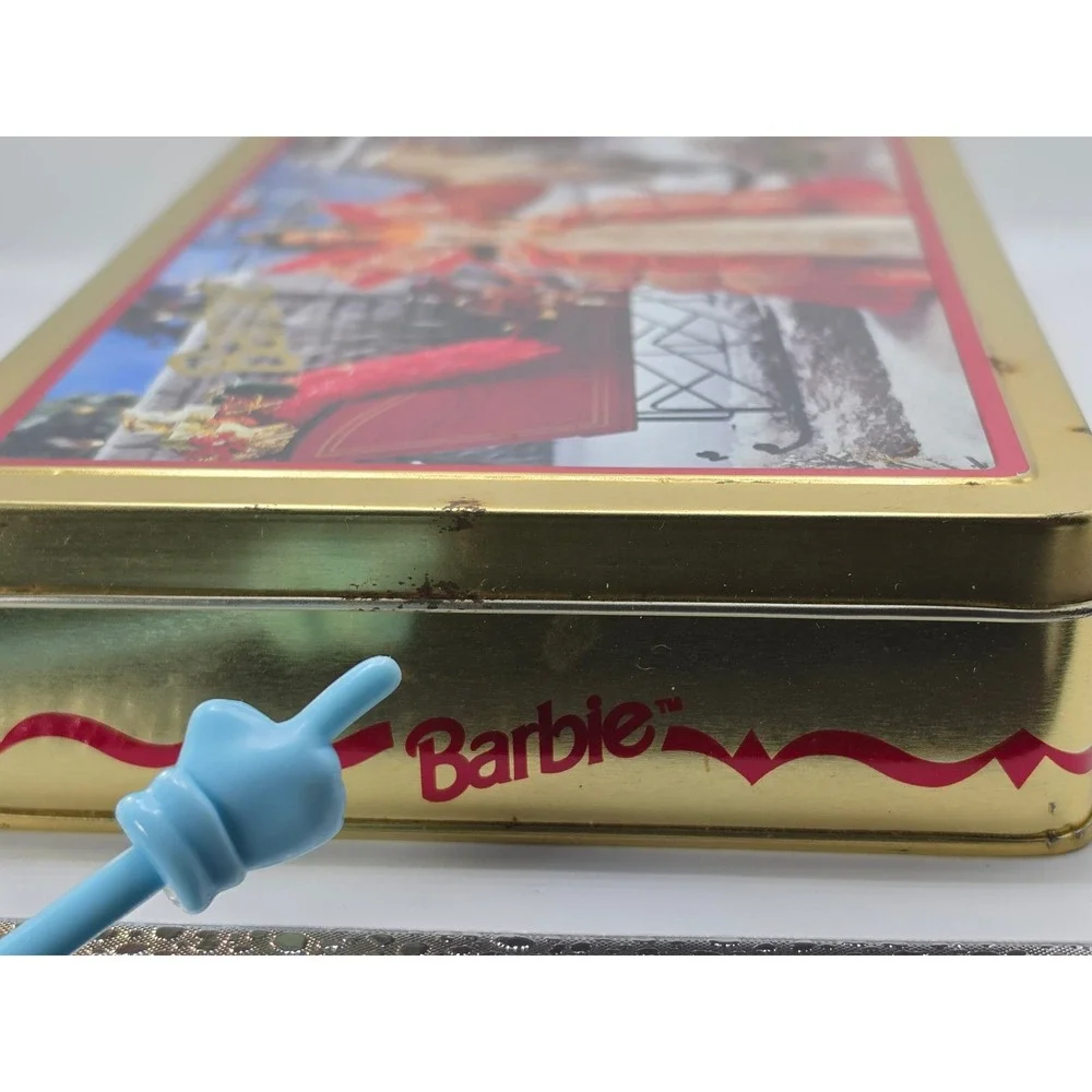 Vintage Barbie Happy Holidays 1996 Russell Stover Candies Tin Gold *Empty